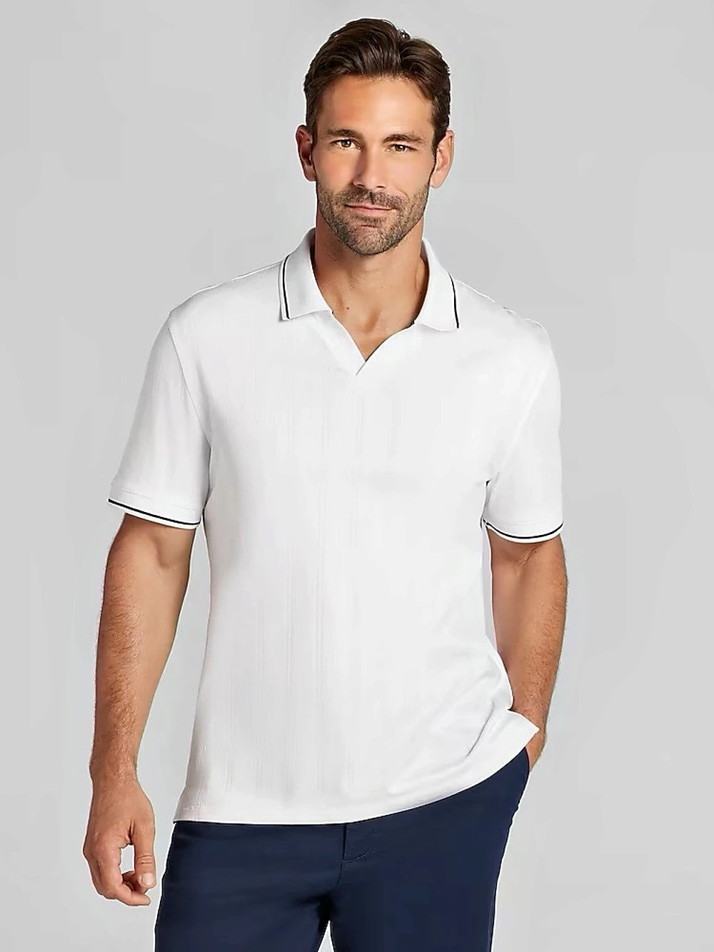 Joseph Abboud Modern Fit Drop Needle Johnny Collar Polo White Medium